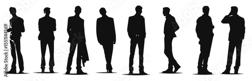 Set of male body posing with business working vector illustration