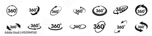 360 degree views vector circle icons set isolated from background signs with arrows.