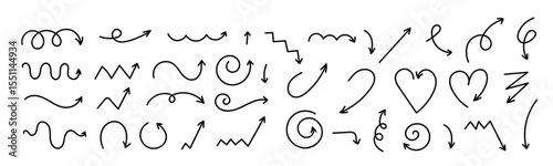 Abstract arrows in hand drawn style isolated