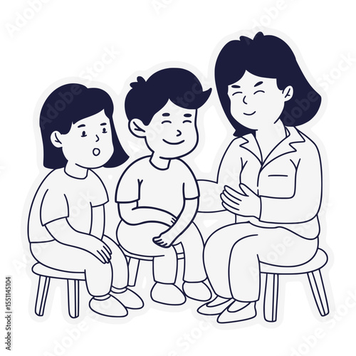 Children are listening to stories told by the teacher illustration