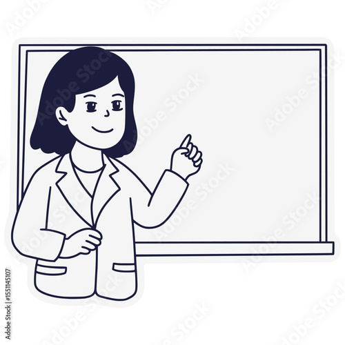 The teacher is explaining schoolwork on the blackboard cartoon illustration