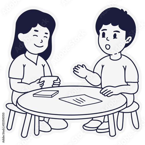Mother and son reading learning schoolwork illustration