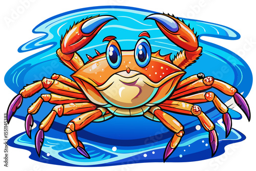 funny crab with big eyes and cheerful claws on white background vector ideal for beach themes, kids’ books, or summer designs