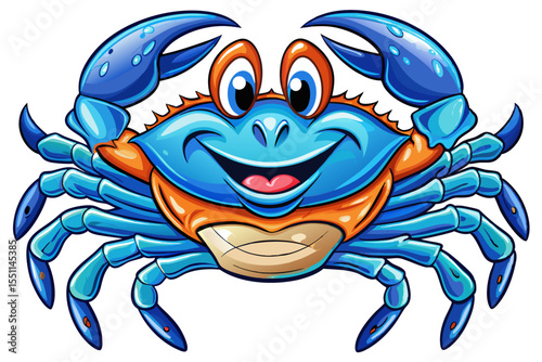funny crab with big eyes and cheerful claws on white background vector ideal for beach themes, kids’ books, or summer designs