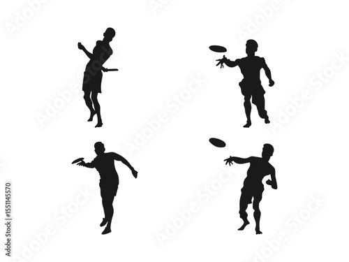 Disc Golf player silhouette vector. A set of disc golf player silhouettes. Frisbee Players Silhouette, Ultimate Frisbee Silhouette.