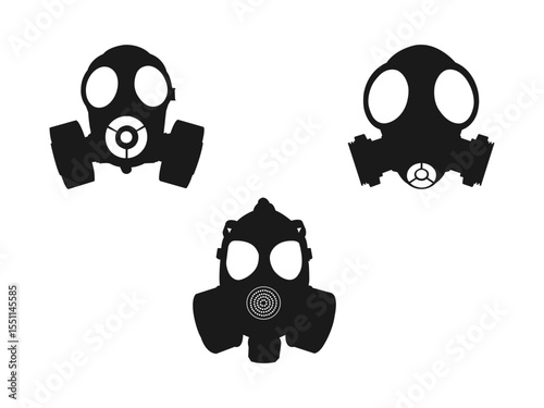 Gas mask icon. Gas mask sign vector illustration design.
Simple Gas Masks Silhouettes Against a White Background.