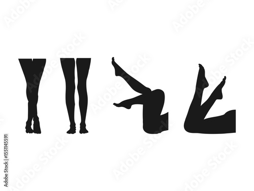 girl's legs silhouette. A sexy woman with slim legs wearing high-heeled stiletto shoes. Collection of Stylish Female Legs in High Heels Silhouettes. 