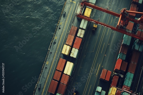 Panoramic Port Freight Landscape with Cranes and Containers, Global Trade & Logistics Theme for Shipping Industry Promotion