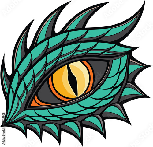 Green Dragon Eye Vector Illustration – Fantasy Reptile Monster Eye Icon Clipart for Tattoo, Gaming, Myth, Beast Design, Logo, T-shirt Art