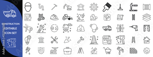 Construction and tools line editable icon set, Construction Big Icon set 