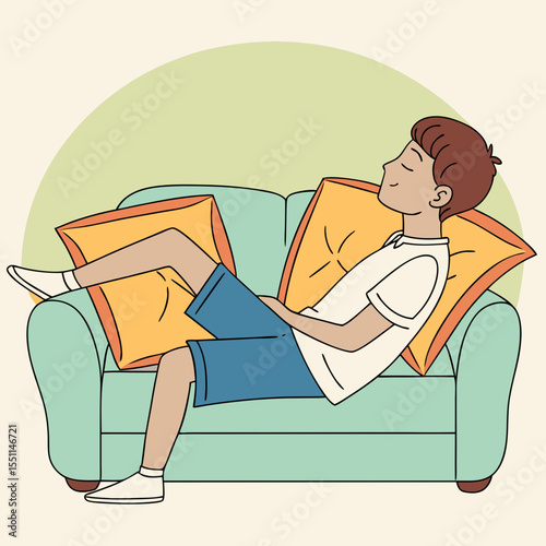 Relaxed repose: A serene moment of quietude on a cozy sofa illustration