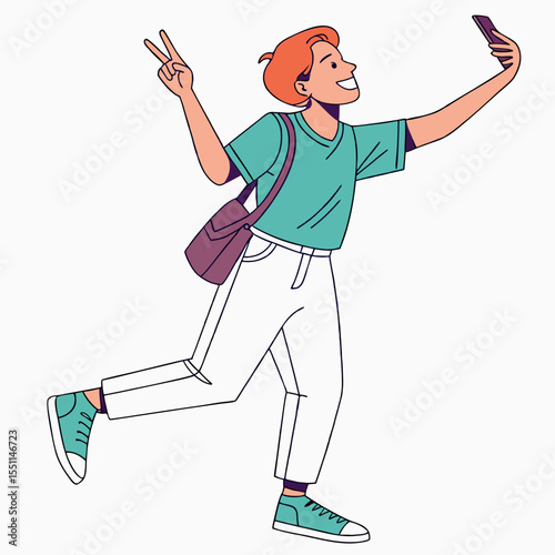 Dynamic youth captures moment with cheerful pose, vibrant spirit and self portrait