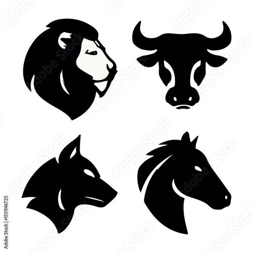 Animal Heads Silhouettes: A captivating compilation of striking animal silhouettes, embodying the strength, grace, and essence of majestic creatures.