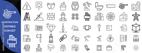 Construction and tools line editable icon set, Construction Big Icon set 
