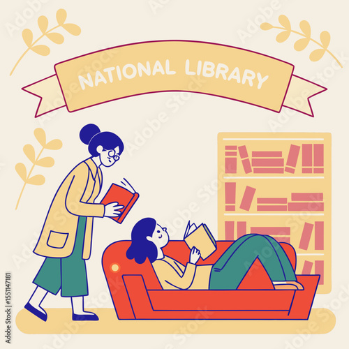 Depiction of tranquil reading environment within a National Library setting