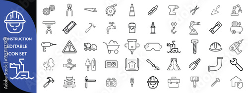 Construction and tools line editable icon set, Construction Big Icon set 