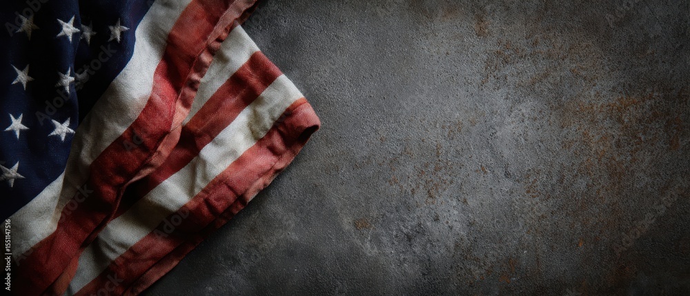 Fototapeta premium The American flag draped artistically against a rustic textured background.