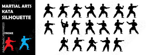 Martial Arts Kata Silhouette Vector Set – Traditional Combat Poses, Training and Self-Defense Form Illustration