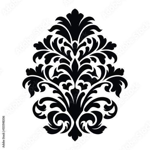 Black Floral Ornament Vector on White Background, Decorative Design Element, Vector Illustration Graphic	
