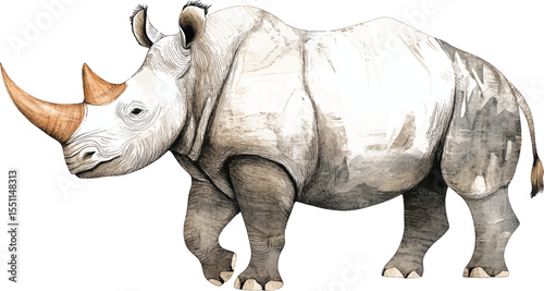 Rhinoceros Watercolor  - Wildlife Animal Art vector illustration