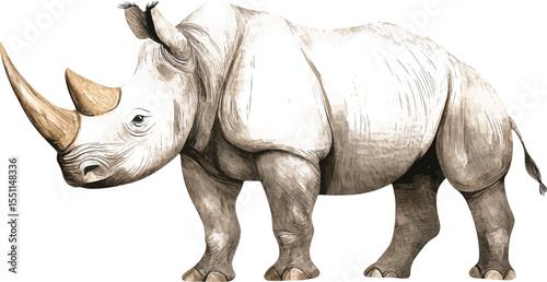 Rhinoceros Watercolor  - Wildlife Animal Art vector illustration