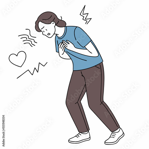 Woman experiencing chest pain and difficulty breathing during heart distress