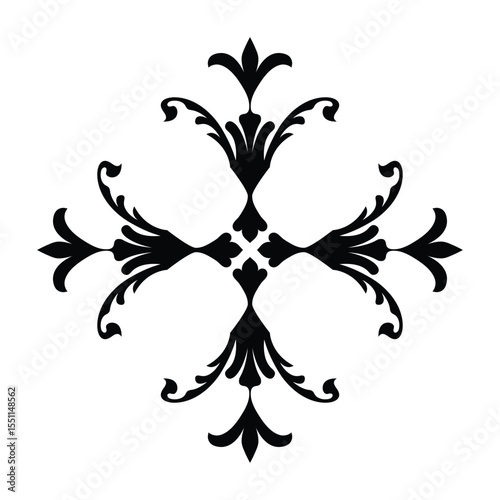 Black Floral Ornament Vector on White Background, Decorative Design Element, Vector Illustration Graphic	
