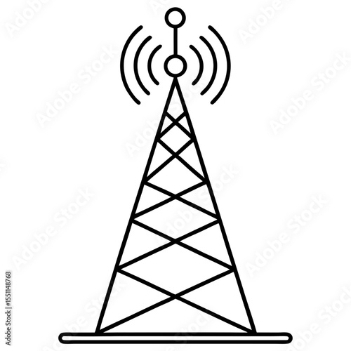 5g technology antenna tower line art vector illustration 
