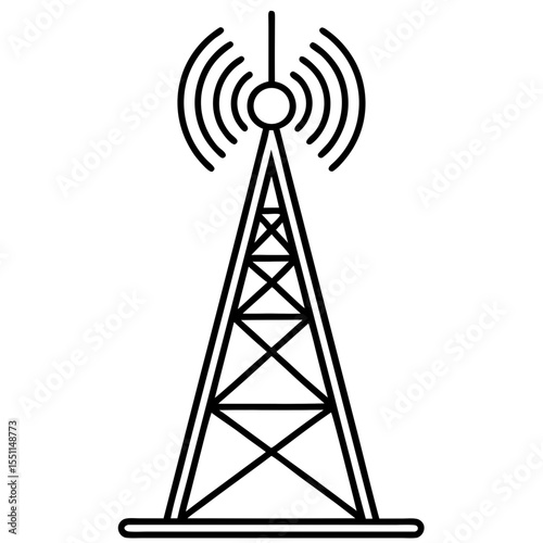 5g technology antenna tower line art vector illustration 