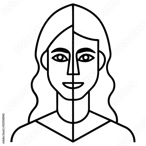 Ai face half human half machine line art vector illustration 