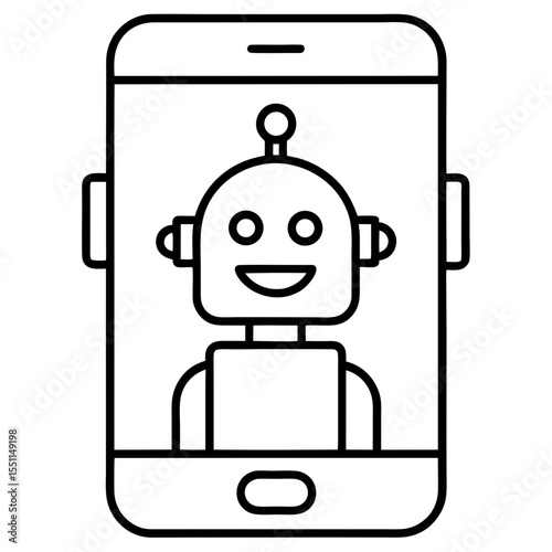 Chatbot on smartphone screen line art vector illustration 