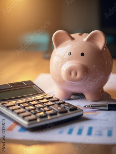 Budget Sheet With Calculator and Piggy Bank Under Soft Gradient Light for Effective Financial Planning