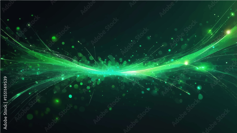 Fototapeta premium Abstract green and blue background with glowing lines and swirling light patterns in a futuristic fractal design