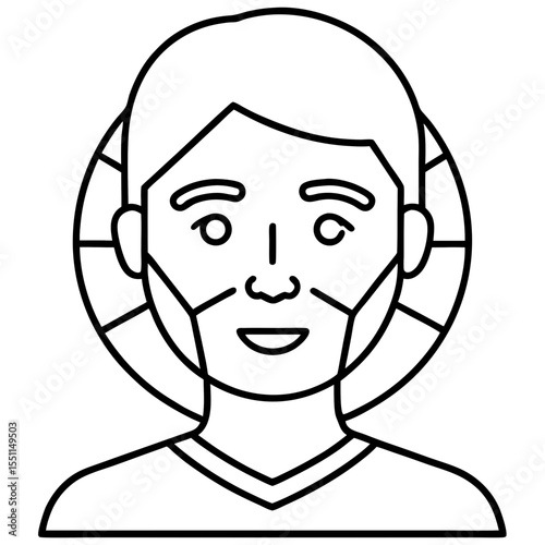 Facial recognition scanning line art vector illustration 