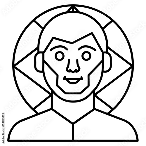 Facial recognition scanning line art vector illustration 