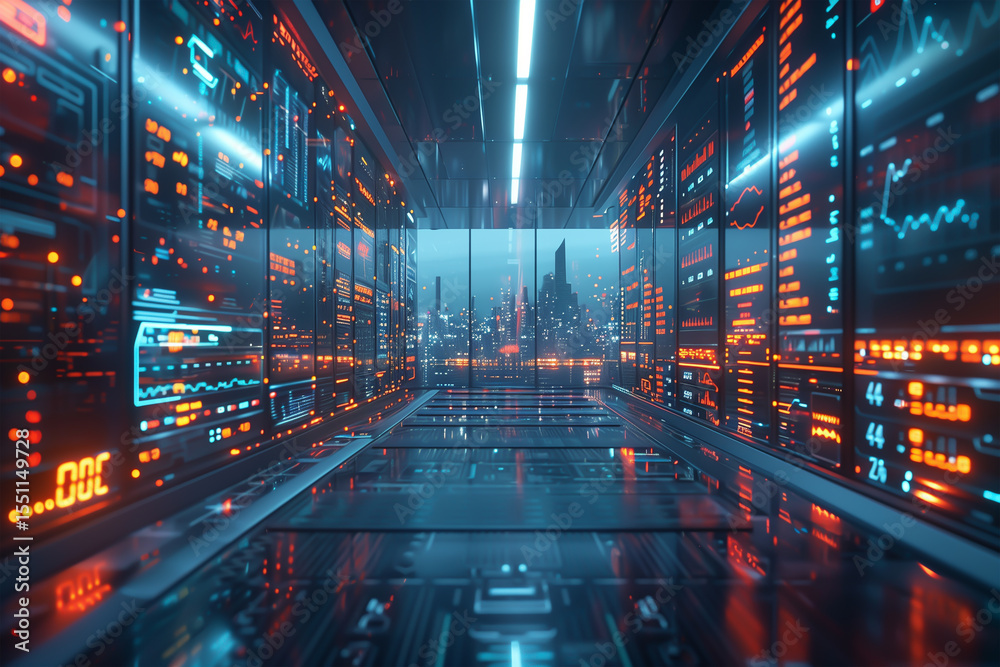 Fototapeta premium Stock trading dashboard projected in midair, futuristic hologram style