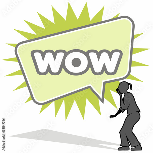 Expressive wow bubble with a surprised silhouette figure creates a lively visual