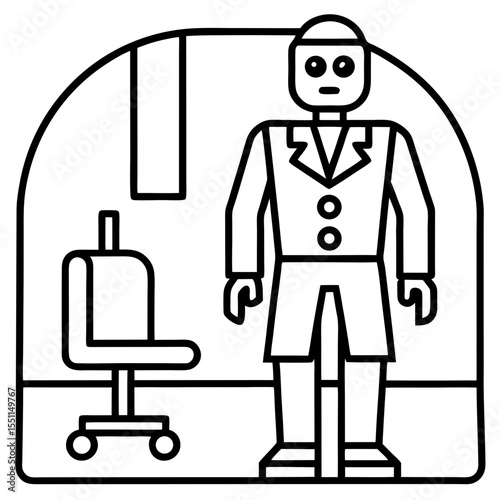 Robot doctor in medical room line art vector illustration 