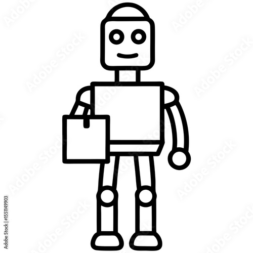 Robot with delivery box line art vector illustration 