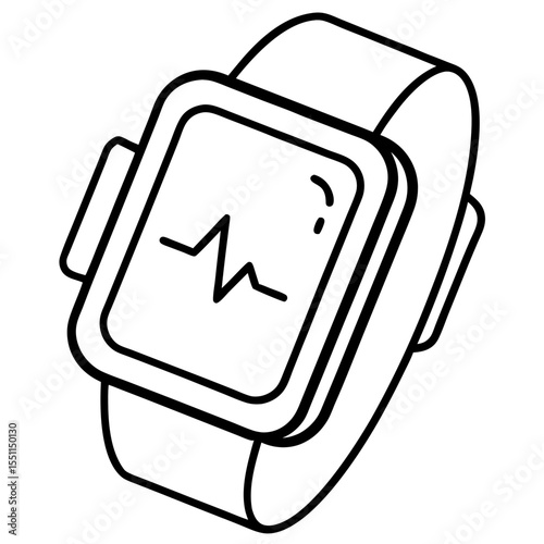 Smartwatch showing health data line art vector illustration 