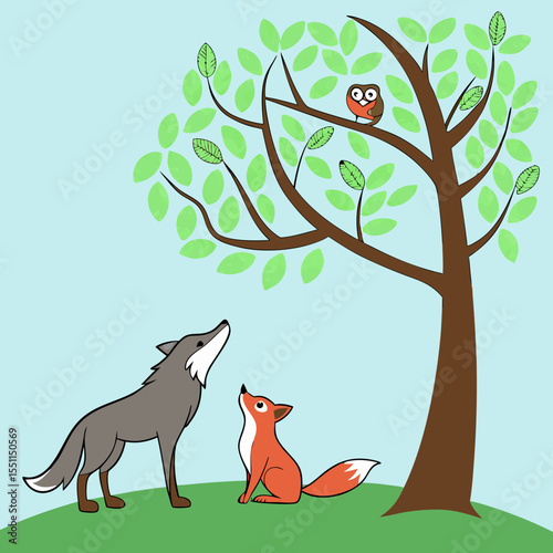 Enchanted Forest Encounter: A Whimsical Woodland Scene with Curious Animals