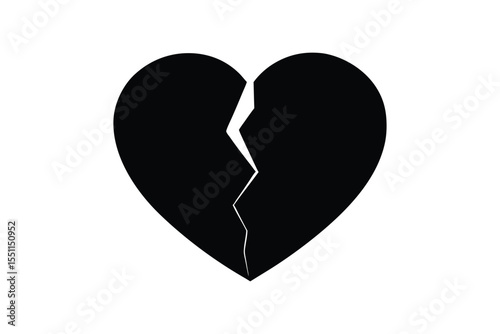 Silhouette art illustration of a broken heart split in two.eps