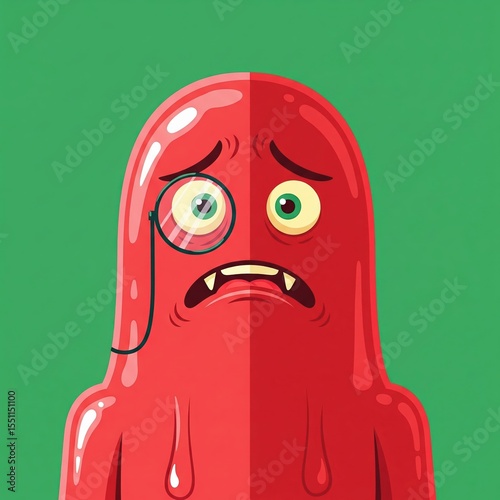 Anxious Red Jelly Monster with Monocle