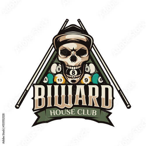 Billiard or Pool room mascot Logo Design Illustration Vector