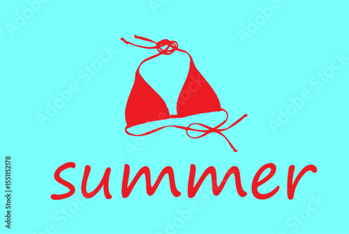swimsuit top summer text on a blue background,