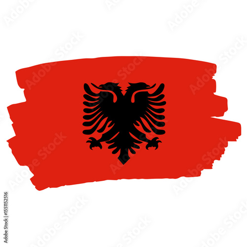 Albanian flag depicted with a bold, textured, brushstroke effect.