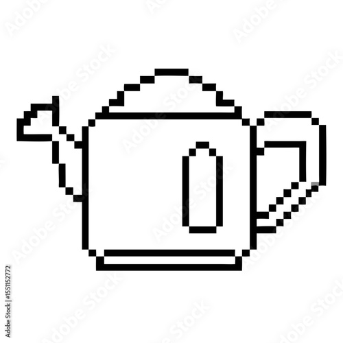 Outline of a watering can in pixel art style for garden enthusiasts and designers