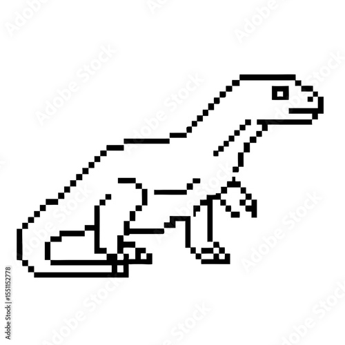 Outline of a Komodo dragon in a pixel art style exhibiting a unique visual appearance