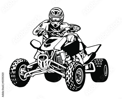 Black and White Vector Illustration of an ATV Rider in Action Vctor Art