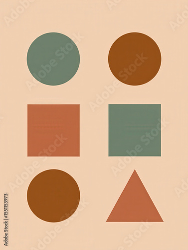 Wallpaper Mural Geometric shapes in muted colors circles squares and a triangle on a beige background simple design Torontodigital.ca